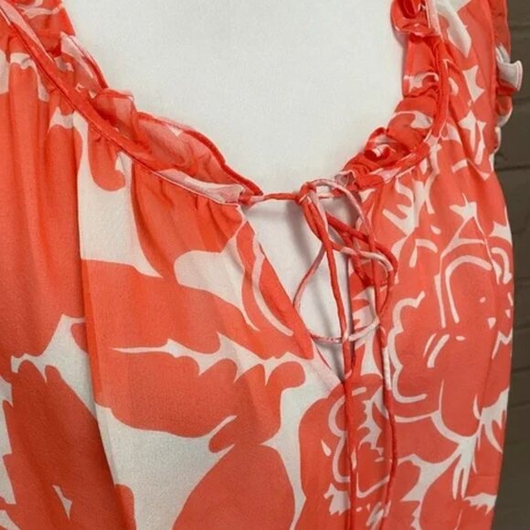 DVF orange & white silk V-Neck sleeveless top women's size 4 (282) - Picture 5 of 6